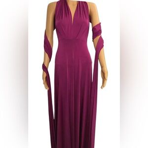 Evening Gown purple Fuchsia Stretch Halter Maxi Dress Neck Ties Olga & Maya XS/S